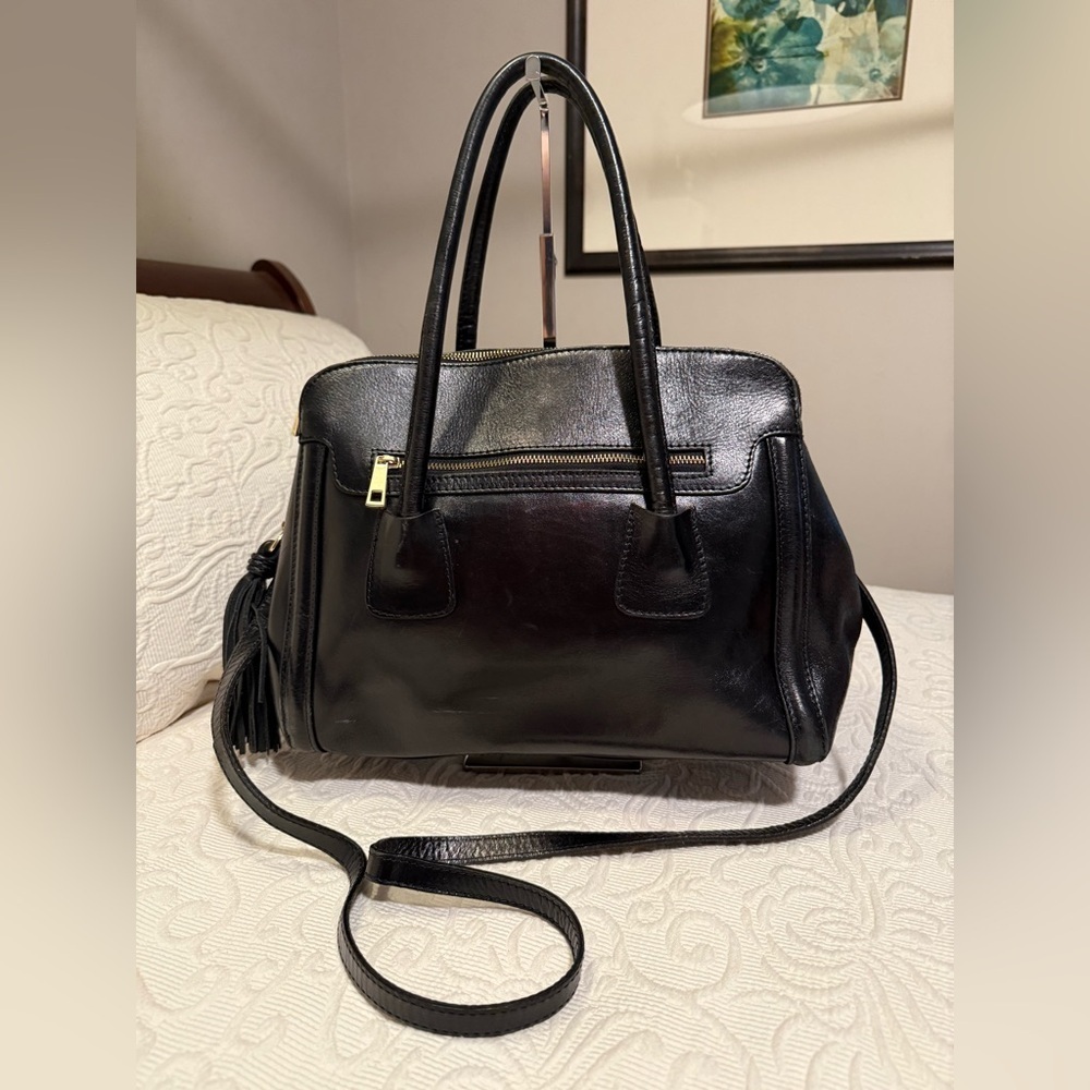 Gently Used Italian Black Leather Handbag - Picture 2 of 8
